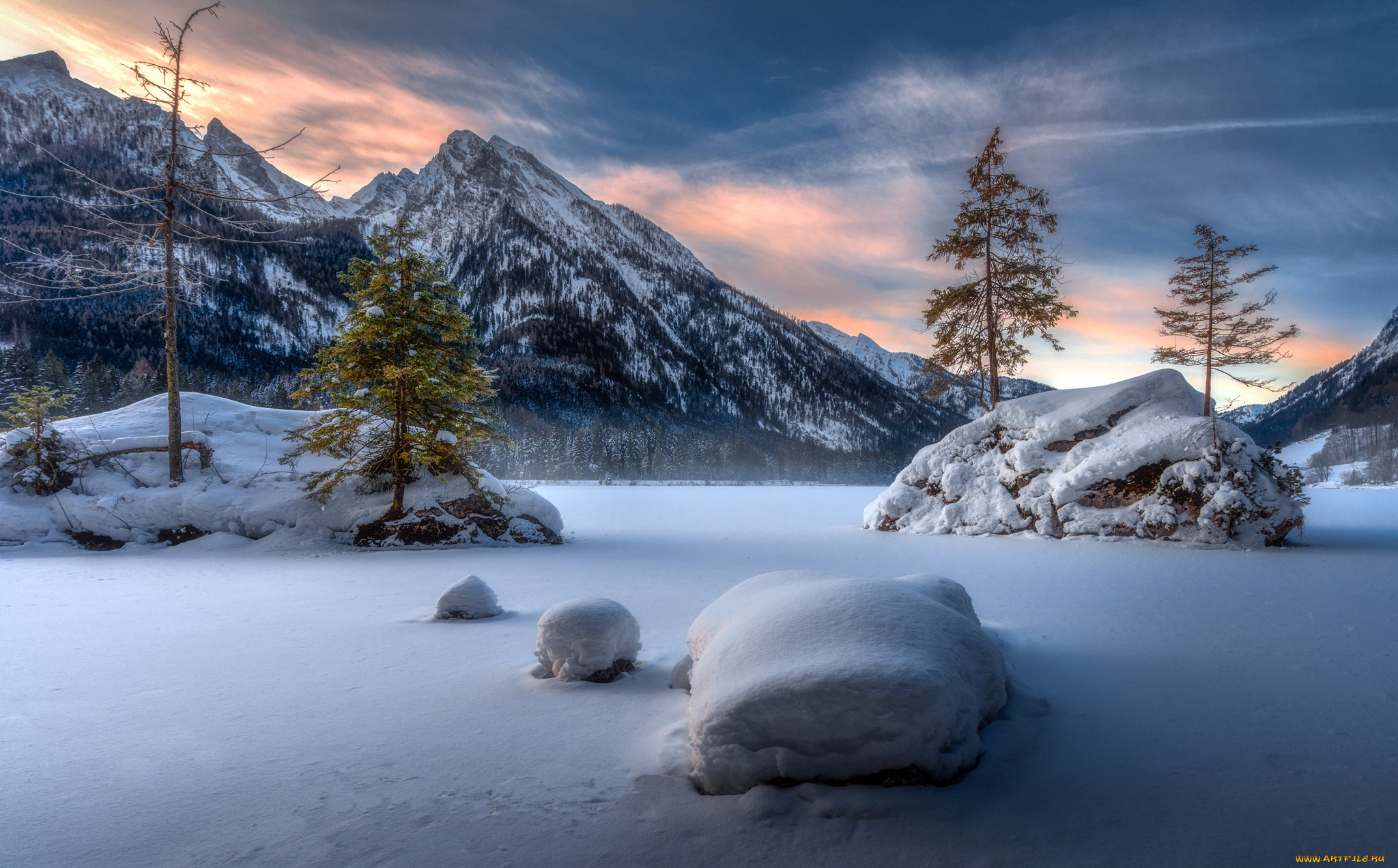 , , covered, with, snow, germany, lake, hintersee, bavaria